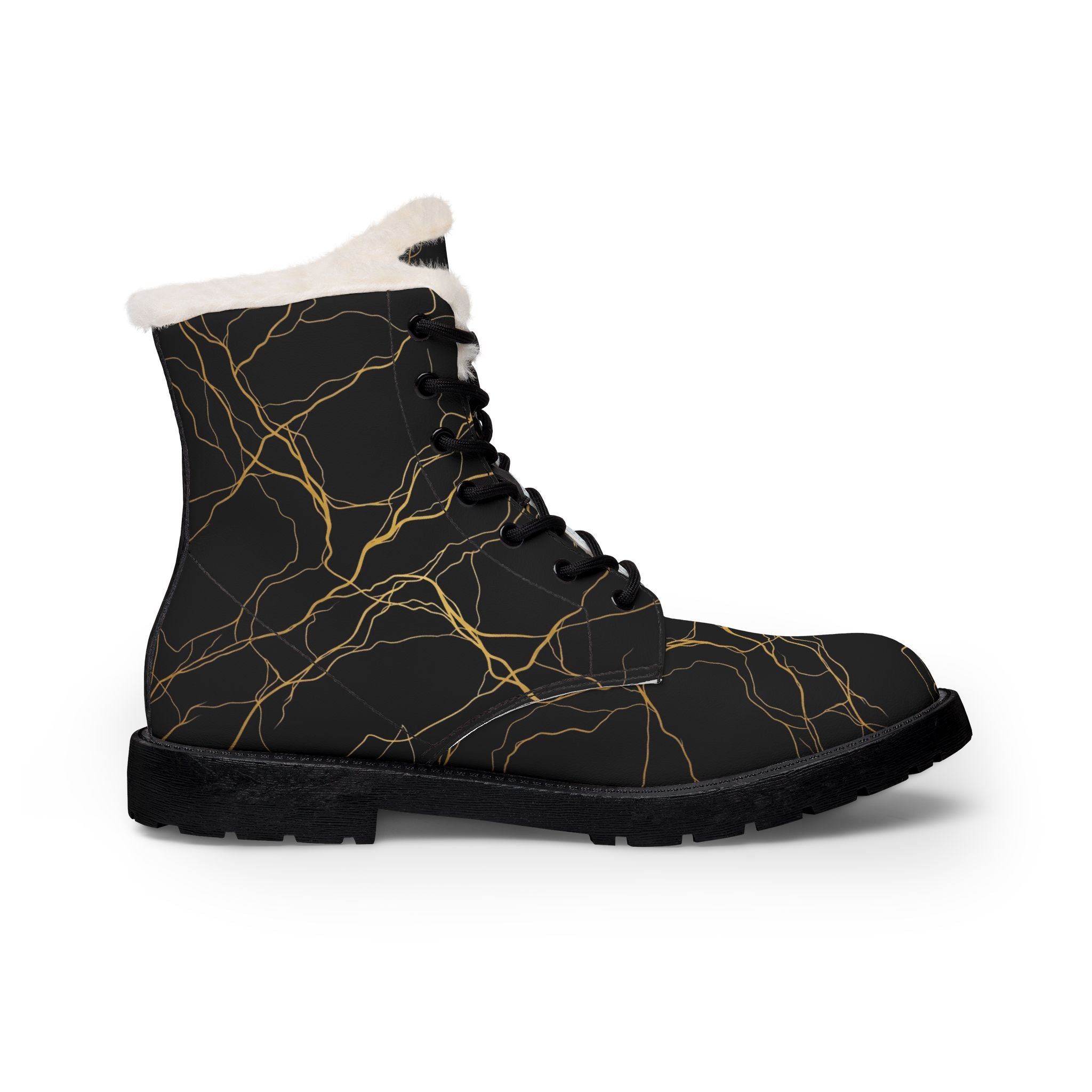 Atelier Kaz Men's Black Marble Gold Vein Fur-Lined Boots