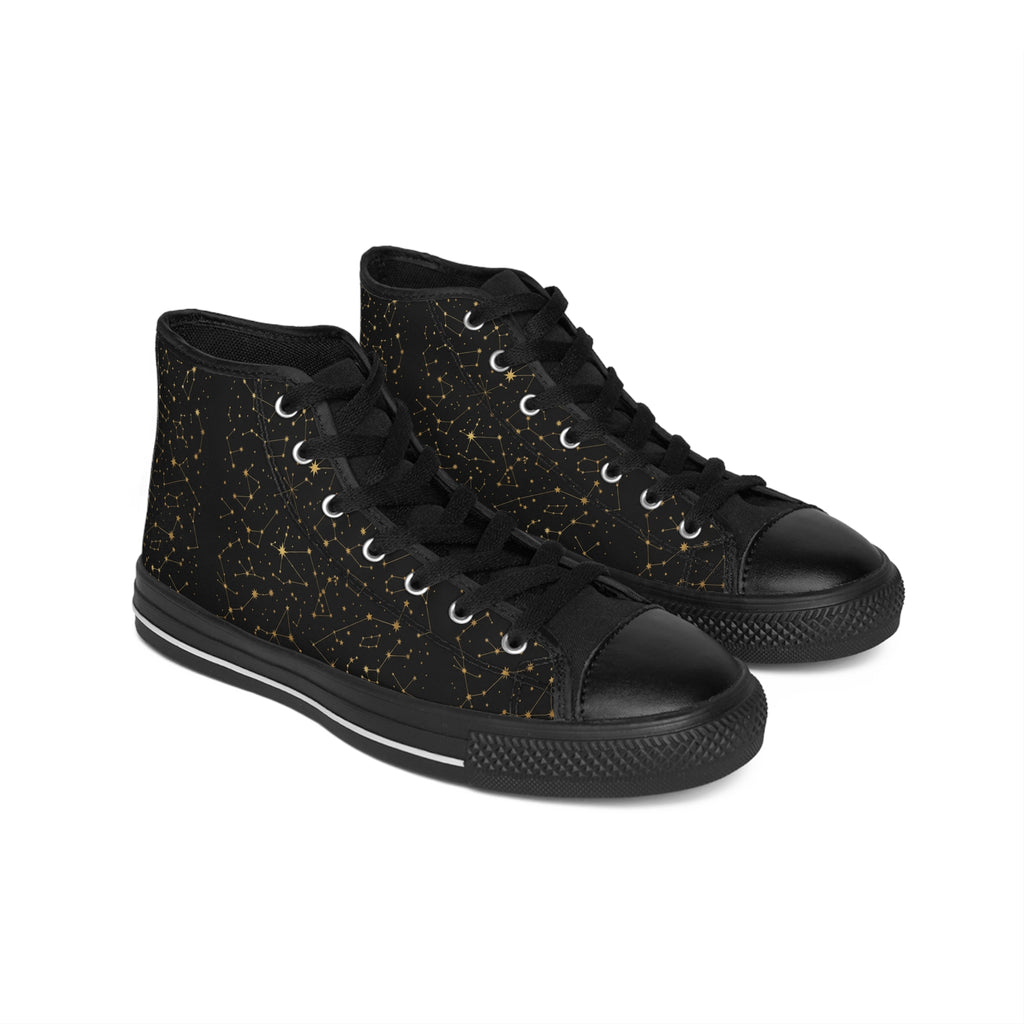 Men's Black High-Top Sneakers — Gold Splatter Canvas Casual Shoes