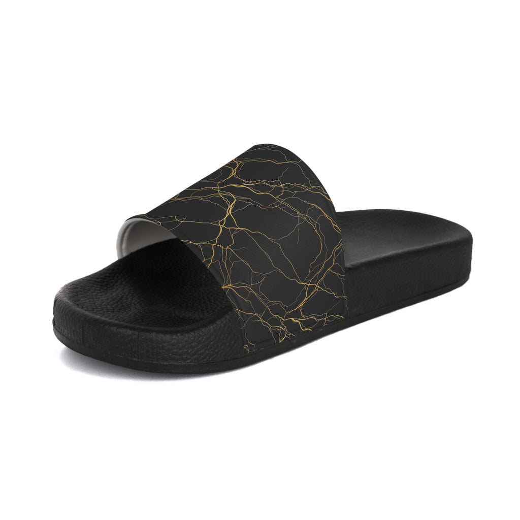 Atelier Kaz Women's Black Marble Gold Vein Slide Sandals