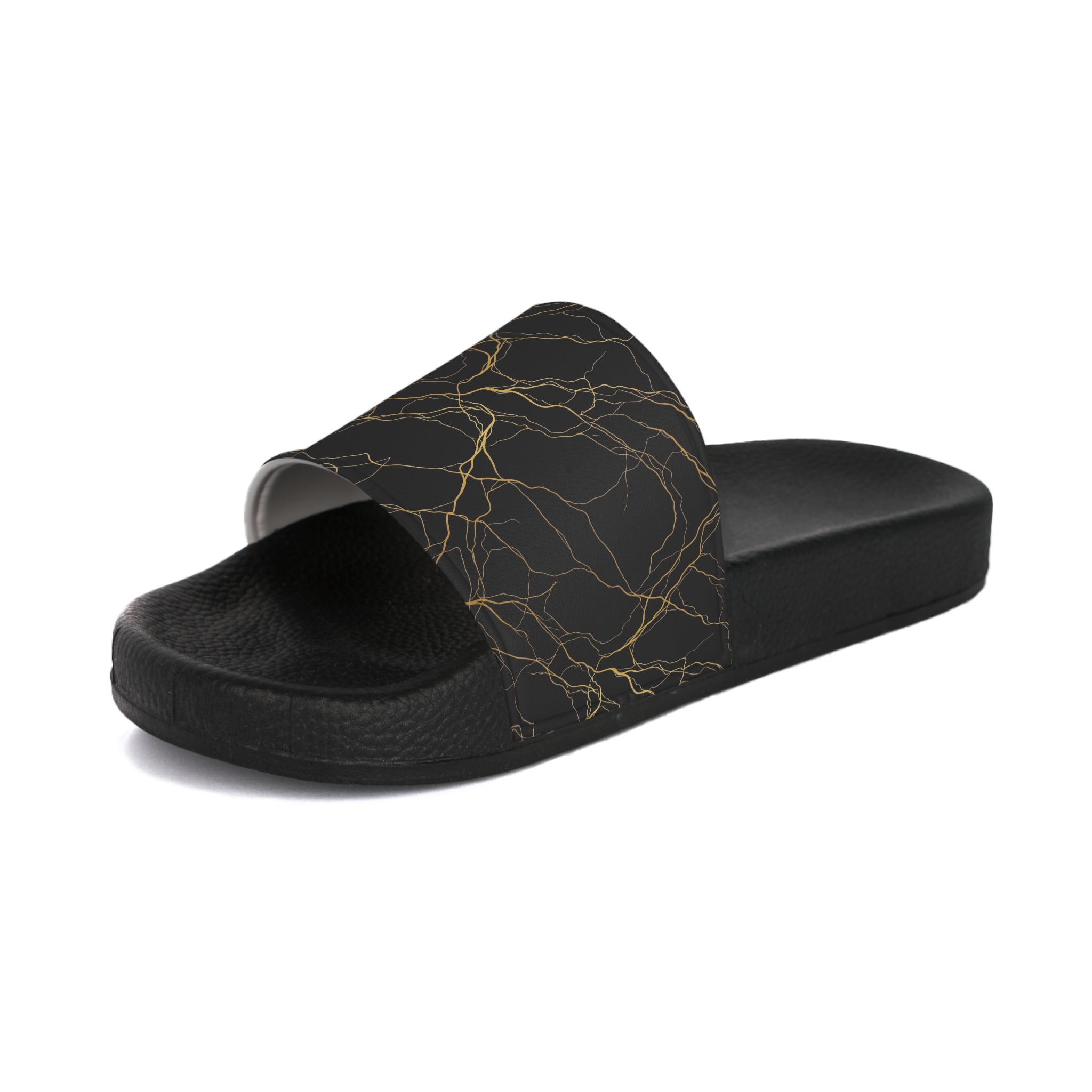 Atelier Kaz Women's Black Marble Gold Vein Slide Sandals