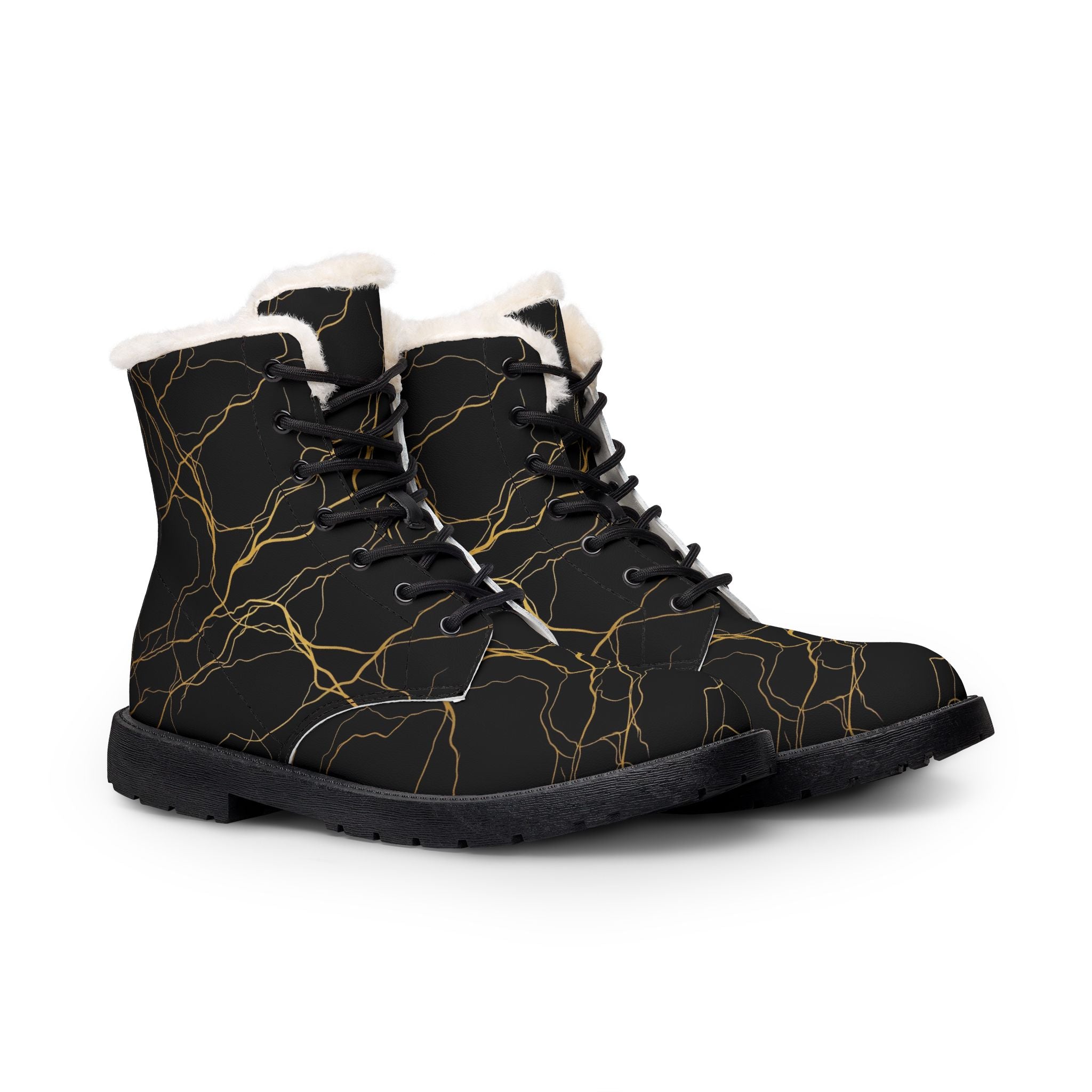 Atelier Kaz Women's Black Marble Gold Vein Fur-Lined Boots