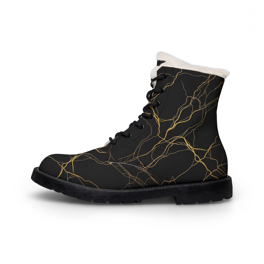 Atelier Kaz Women's Black Marble Gold Vein Fur-Lined Boots