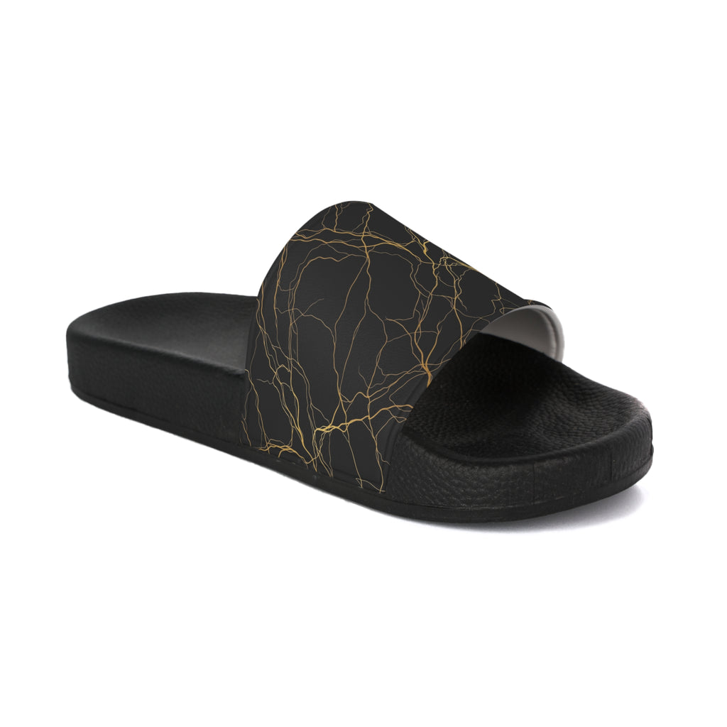 Atelier Kaz Men's Black Marble Gold Vein Slide Sandals