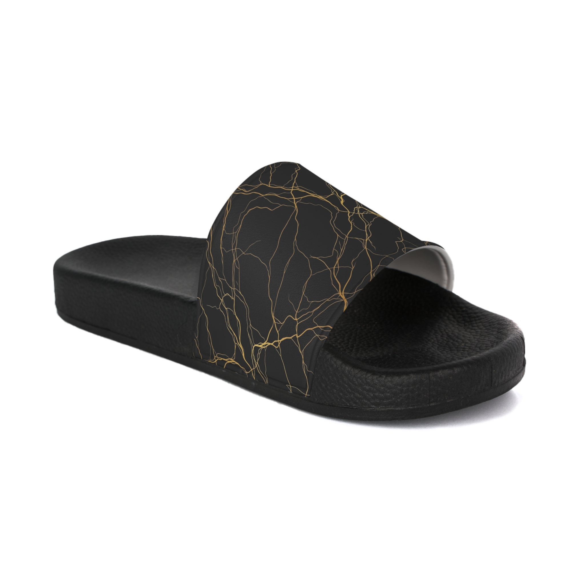 Atelier Kaz Men's Black Marble Gold Vein Slide Sandals
