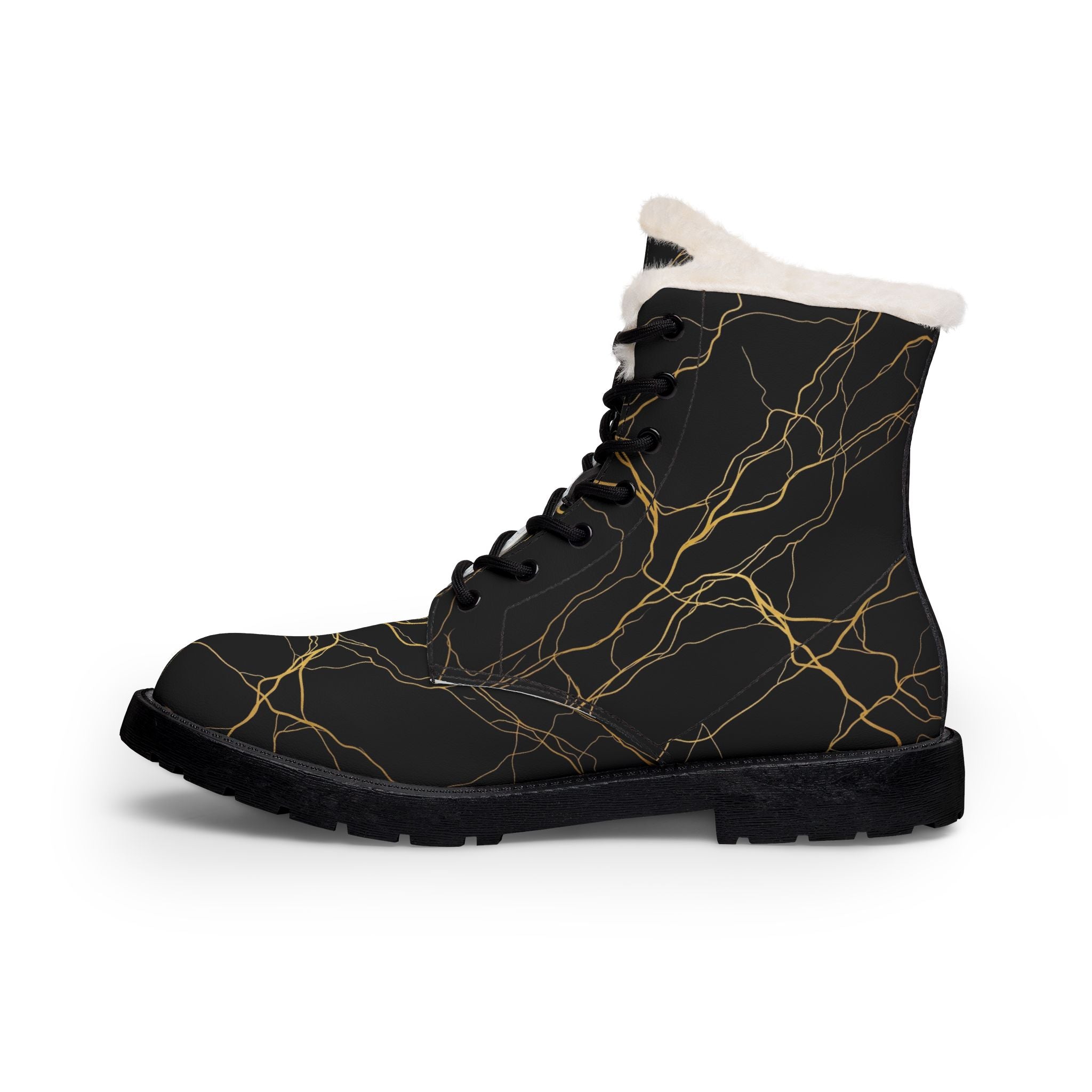 Atelier Kaz Men's Black Marble Gold Vein Fur-Lined Boots