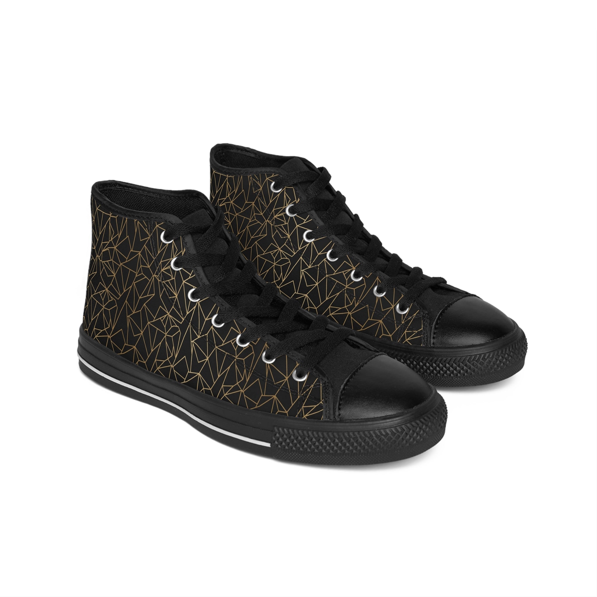 High-Top Sneakers — Black & Gold Geometric Pattern