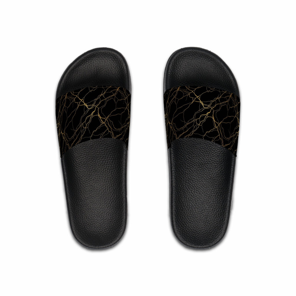 Atelier Kaz Men's Black Marble Gold Vein Slide Sandals