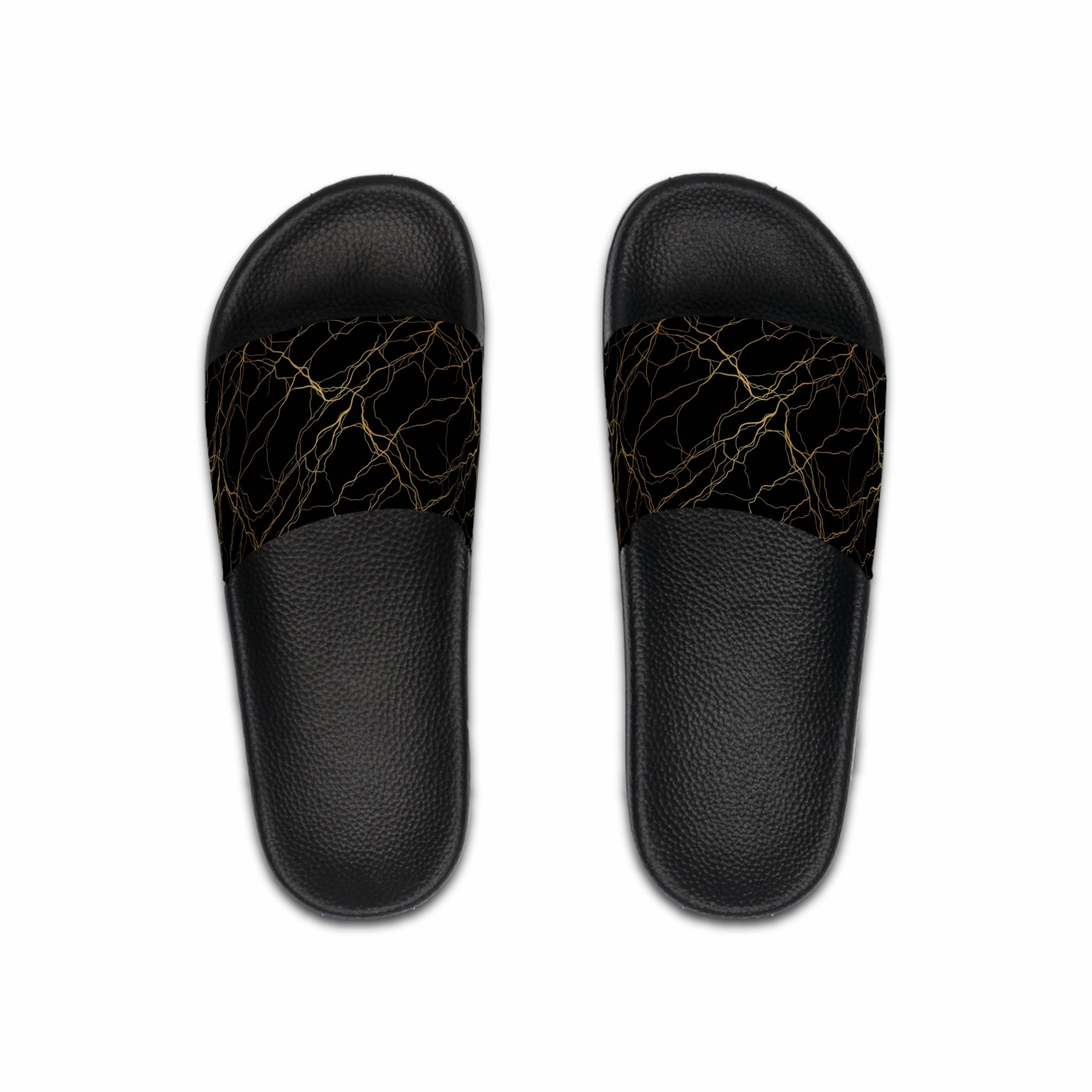Atelier Kaz Men's Black Marble Gold Vein Slide Sandals
