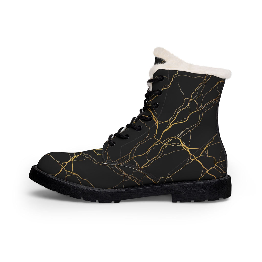 Atelier Kaz Women's Black Marble Gold Vein Fur-Lined Boots