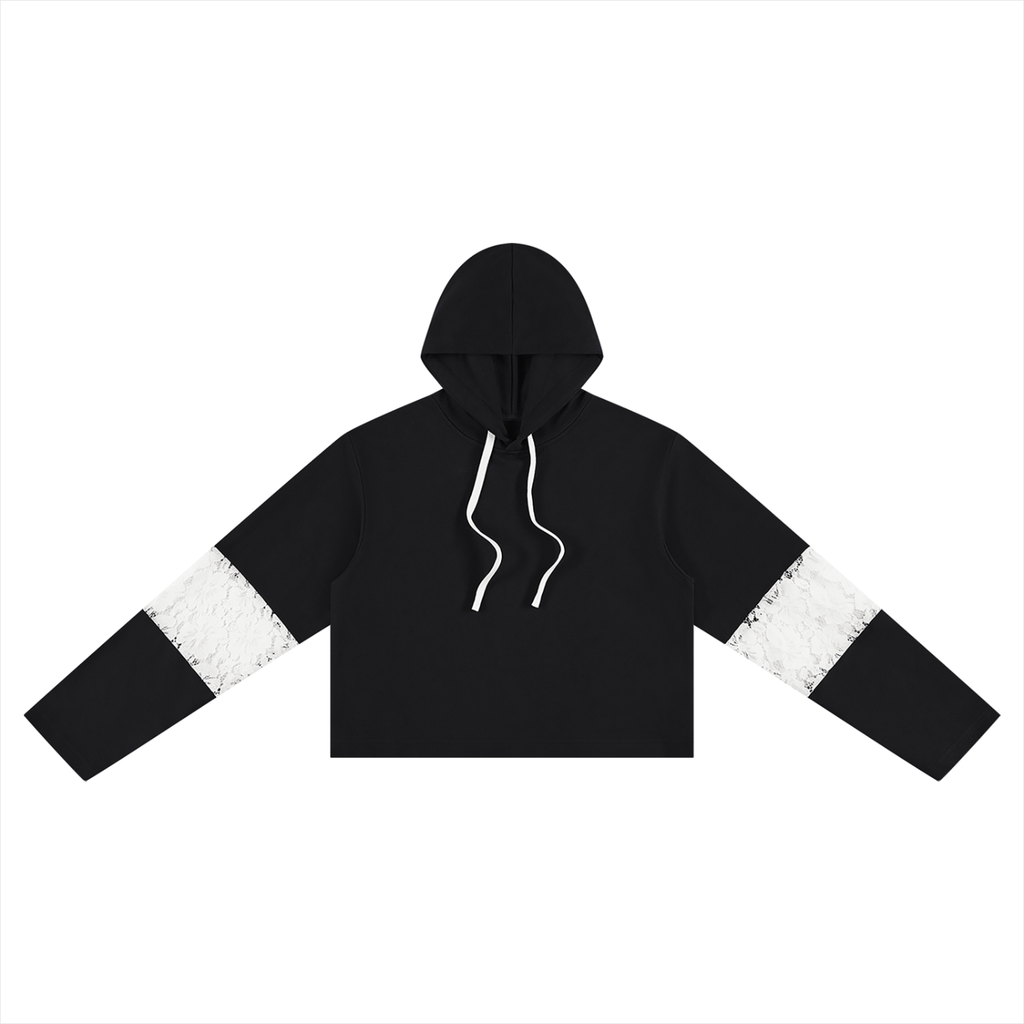 Atelier Kaz Women's Cropped Lace-Panel Hoodie