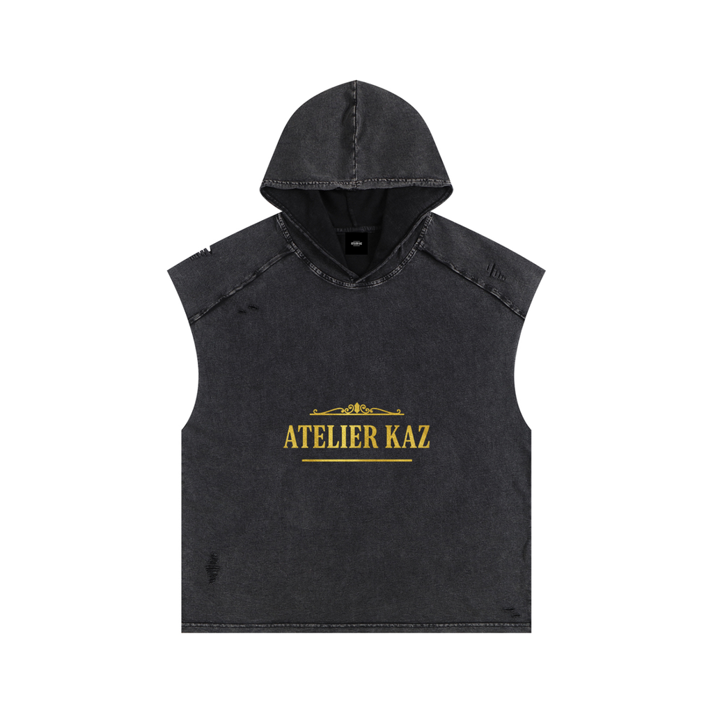 Atelier Kaz Snow Washed Boxy Hooded Tank Top