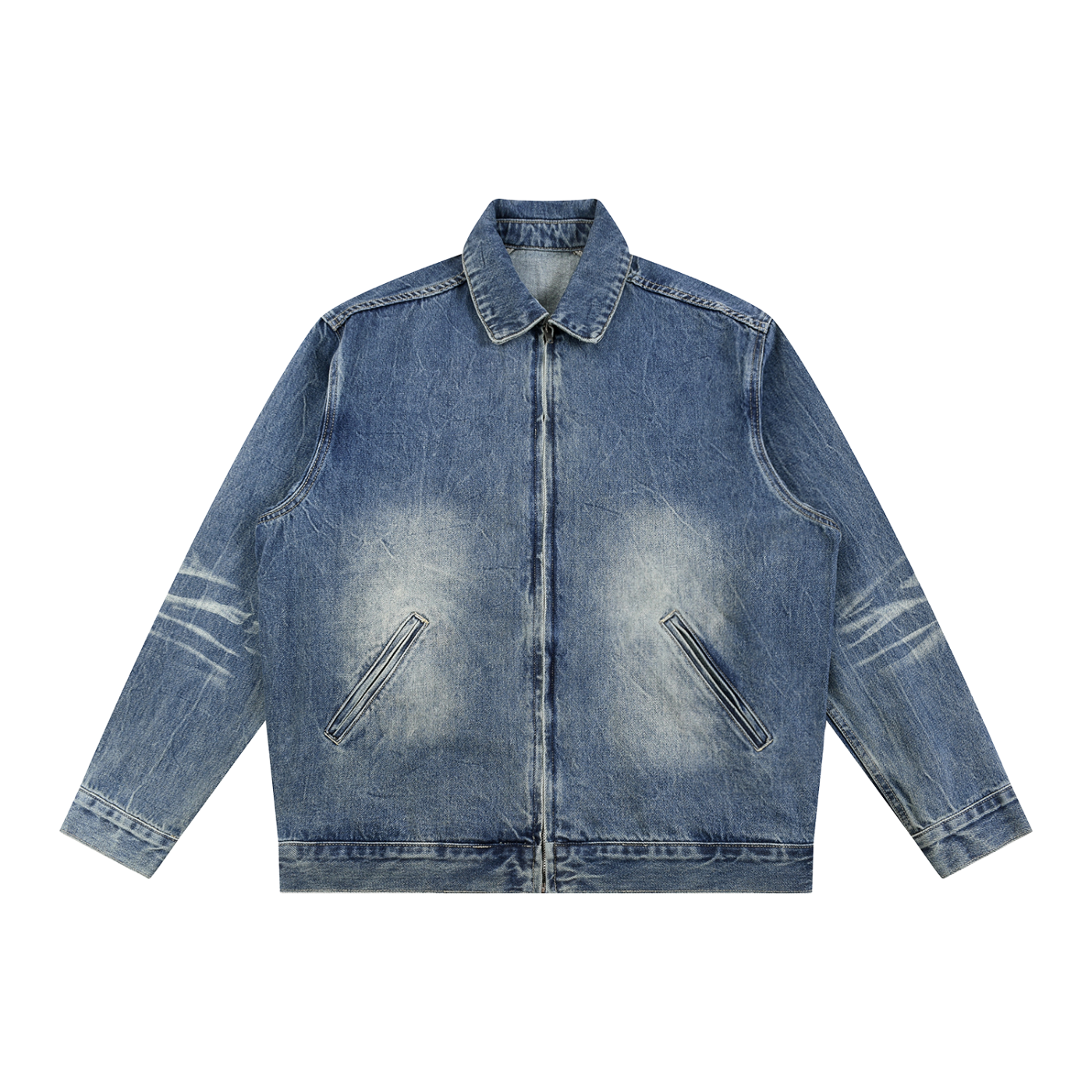 Atelier KAZ Vintage Wash Zip Up Denim Jacket