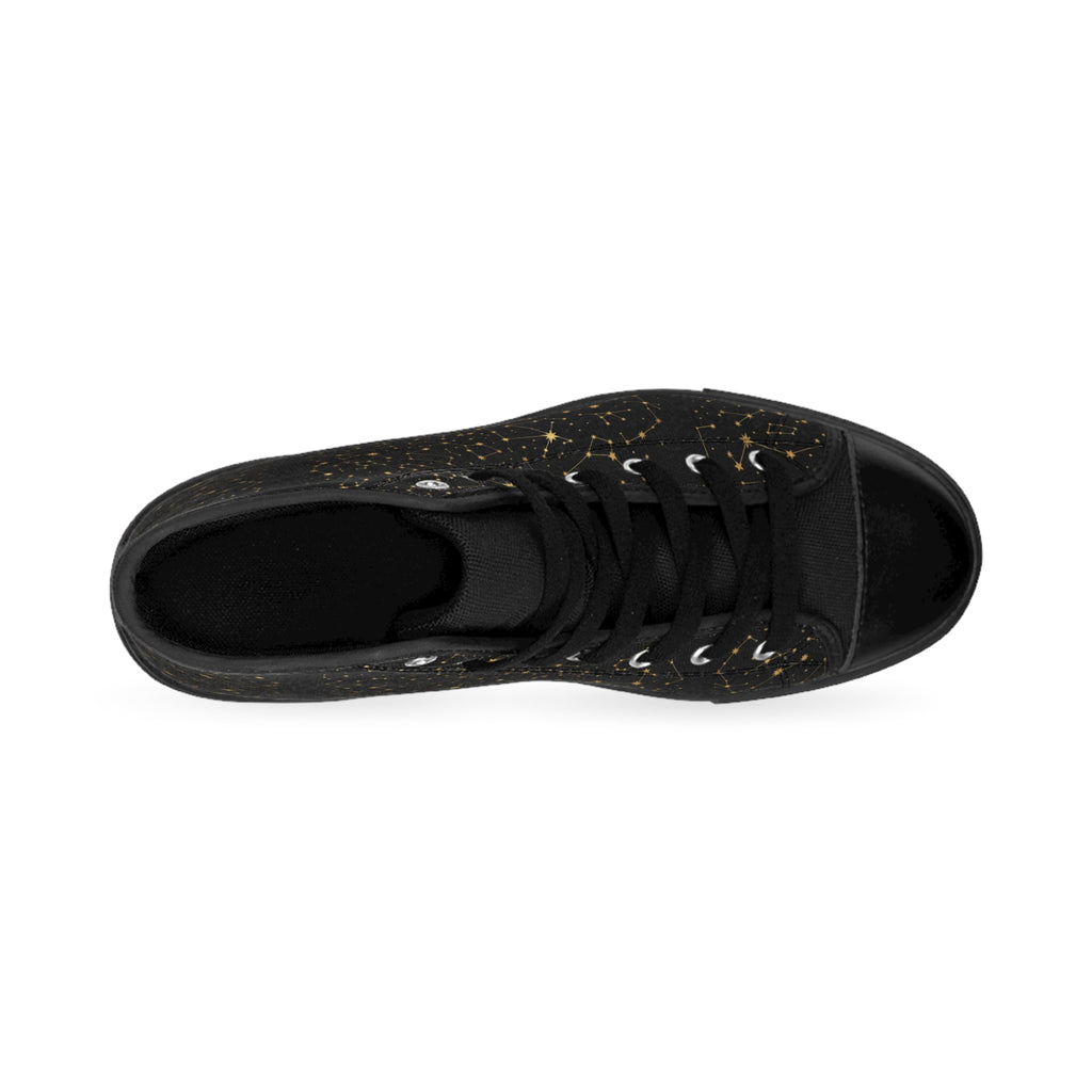 Men's Black High-Top Sneakers — Gold Splatter Canvas Casual Shoes