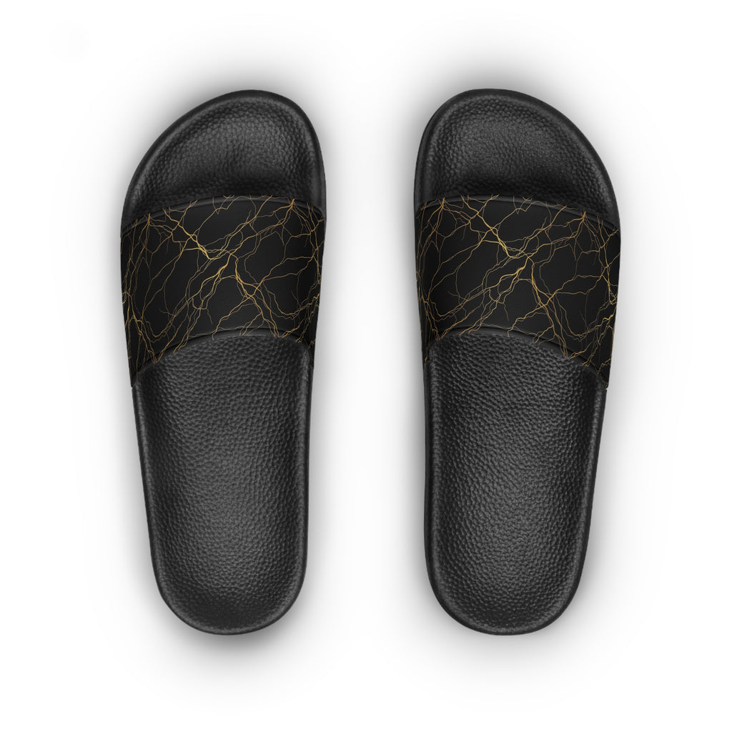 Atelier Kaz Women's Black Marble Gold Vein Slide Sandals