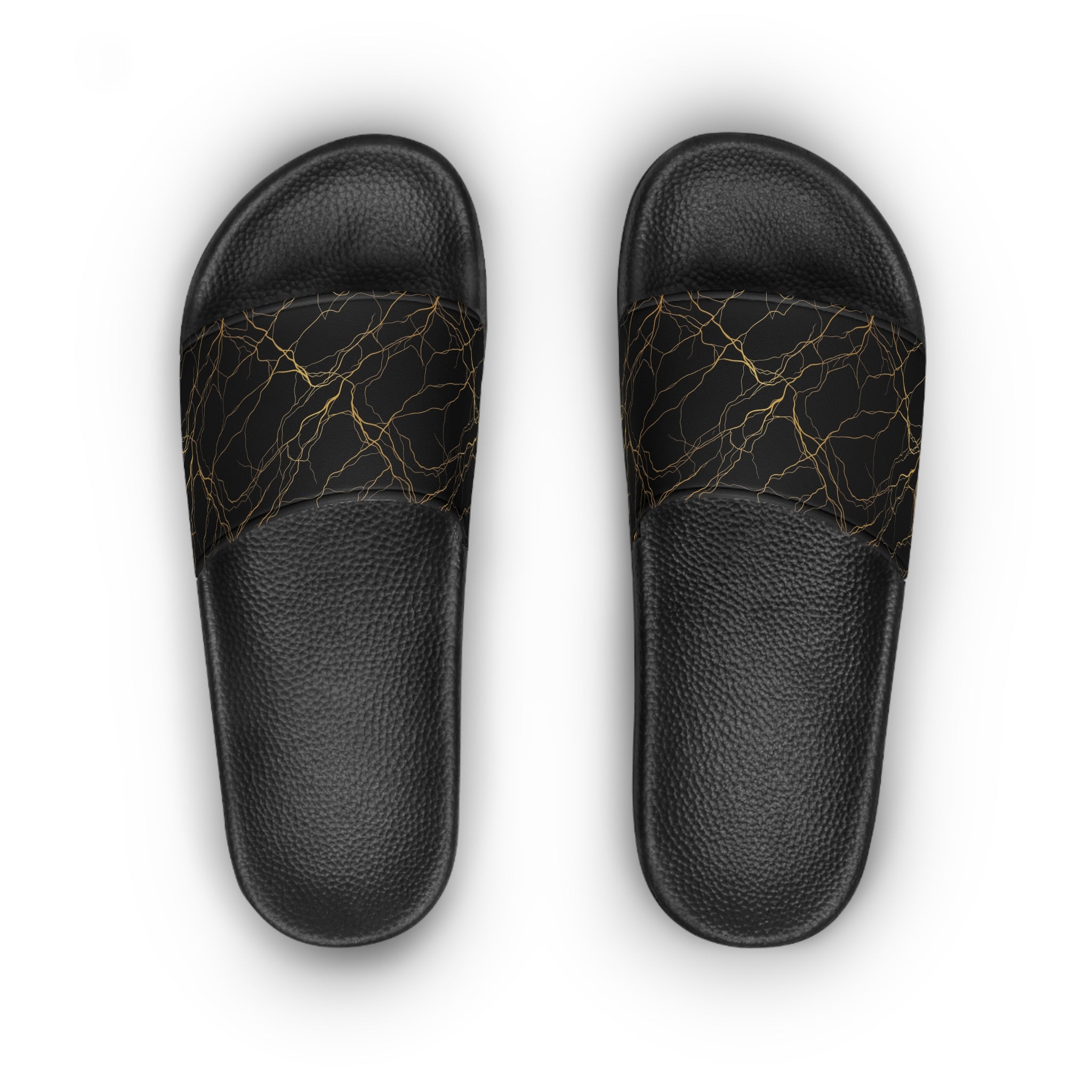 Atelier Kaz Women's Black Marble Gold Vein Slide Sandals