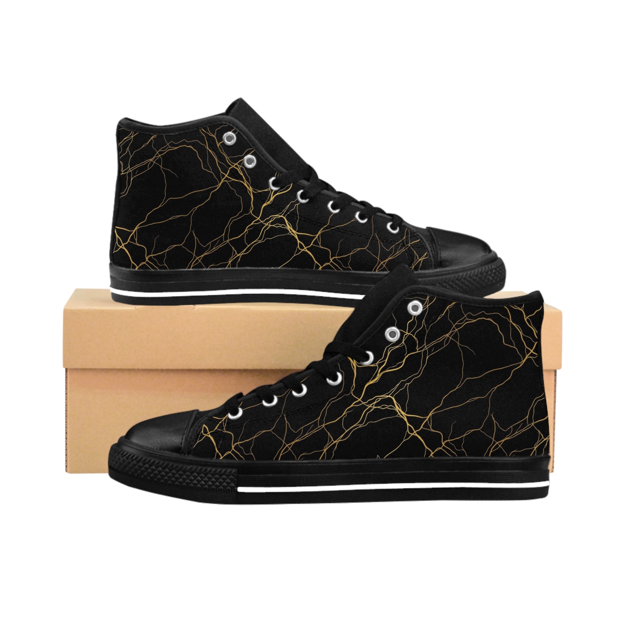 Atelier Kaz Women's Black Marble Gold Vein High-Top Sneakers