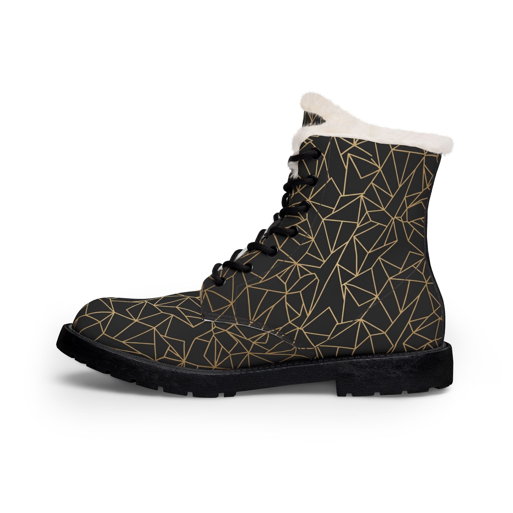 Atelier Kaz Men's Geometric Gold Line Fur-Lined Boots