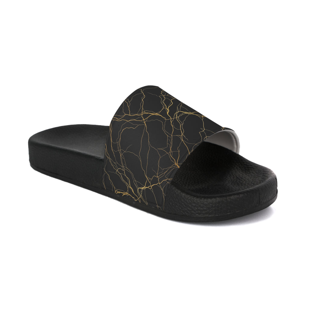 Atelier Kaz Women's Black Marble Gold Vein Slide Sandals
