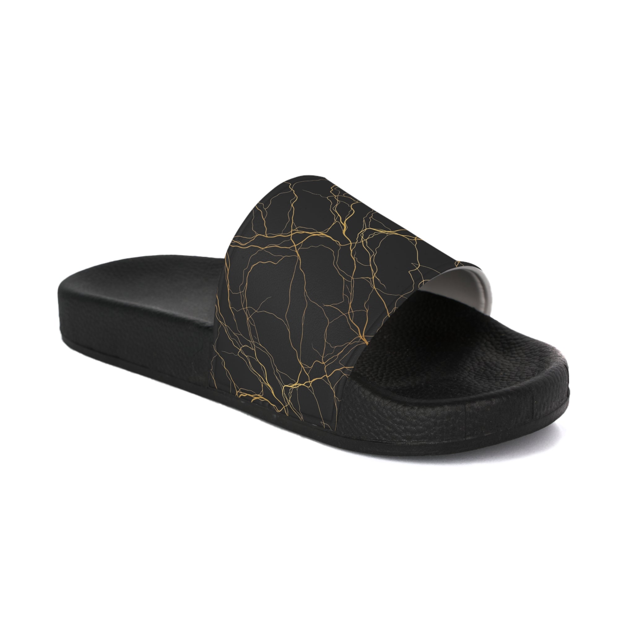 Atelier Kaz Women's Black Marble Gold Vein Slide Sandals