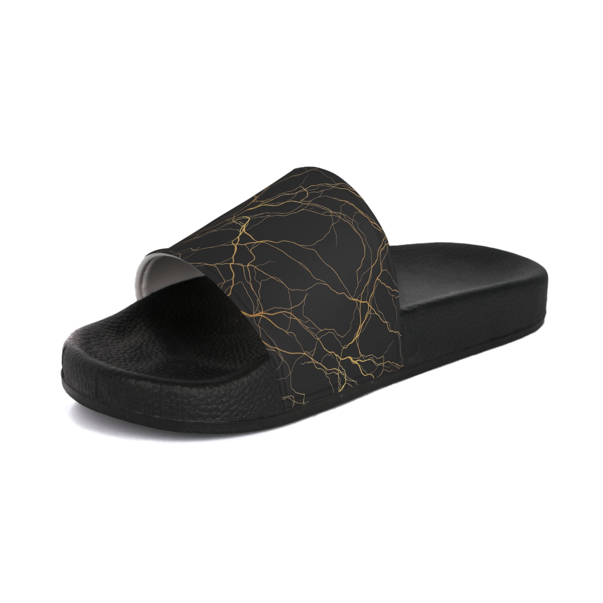 Atelier Kaz Men's Black Marble Gold Vein Slide Sandals