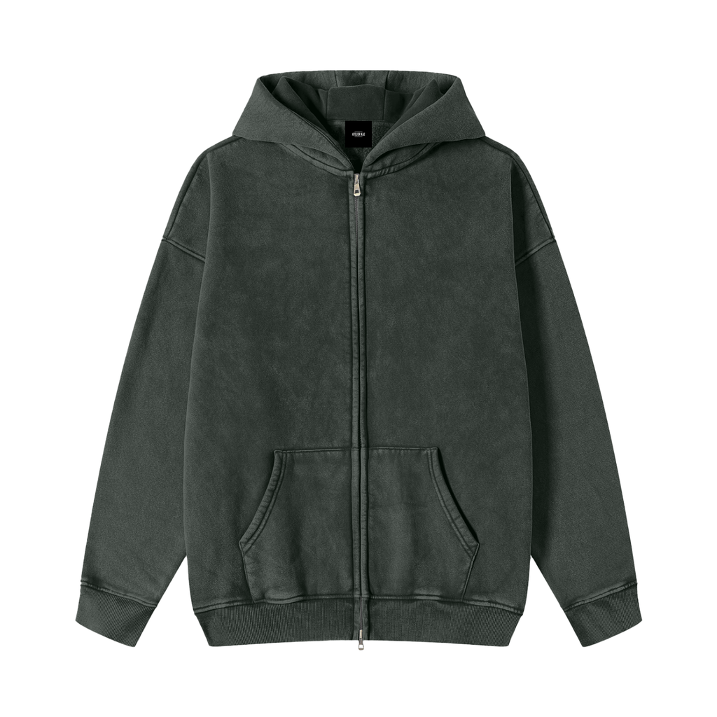 Atelier Kaz Snow Washed Zip-Through Fleece Hoodie