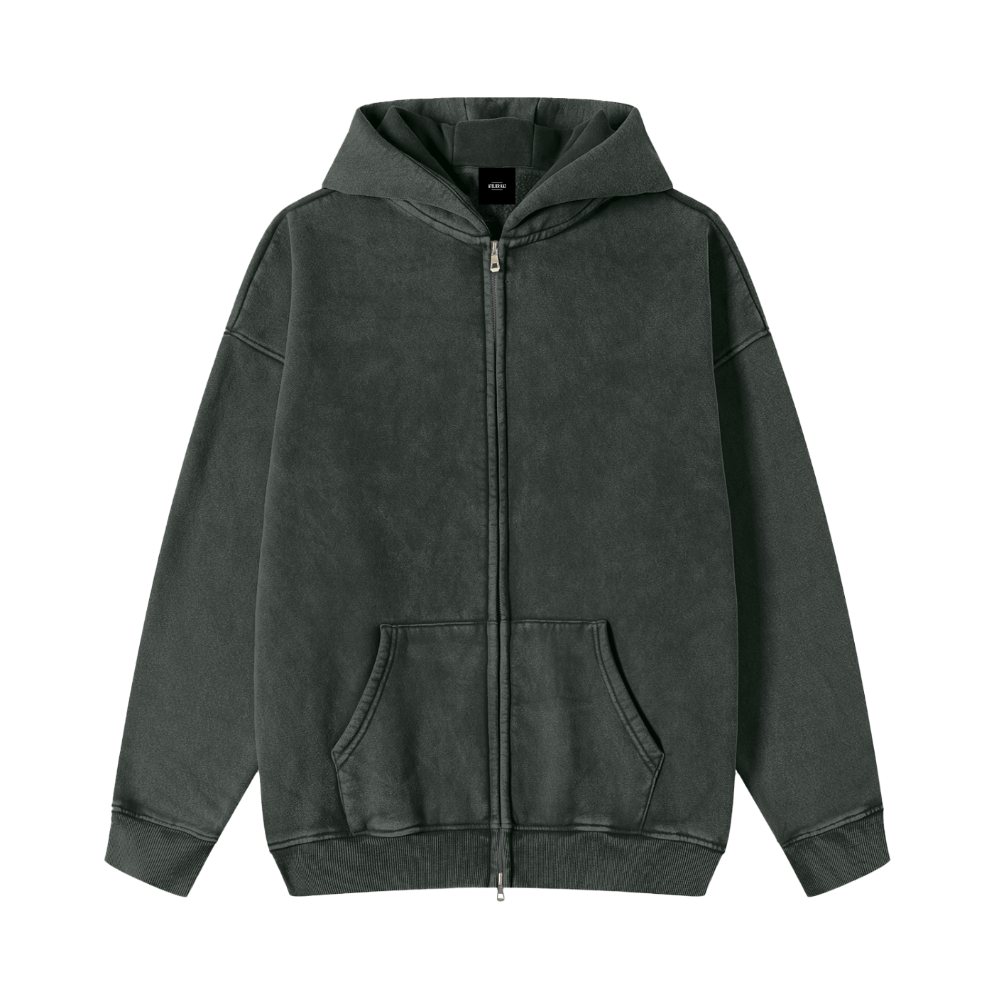 Atelier Kaz Snow Washed Zip-Through Fleece Hoodie
