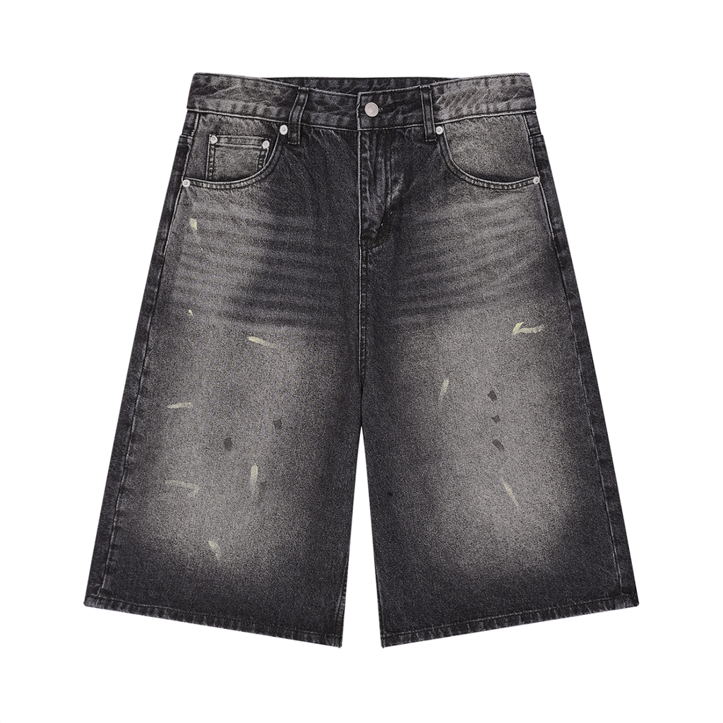 Atelier KAZ Men’s Vintage Wash Wide Leg Denim Shorts